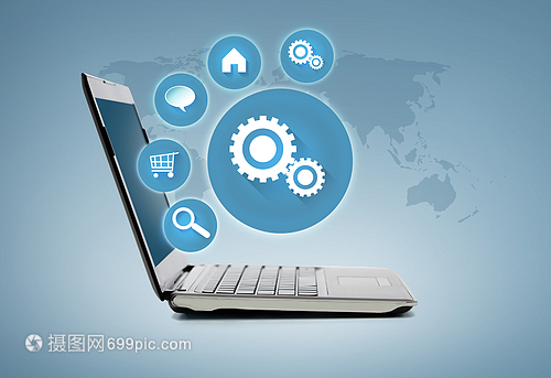 技術廣告帶圖標的筆記本電腦 驅動計算機軟件的技術開發(fā)